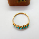 9ct Yellow Gold Seven Stone Turquoise Half Eternity Ring Vintage c1990 London