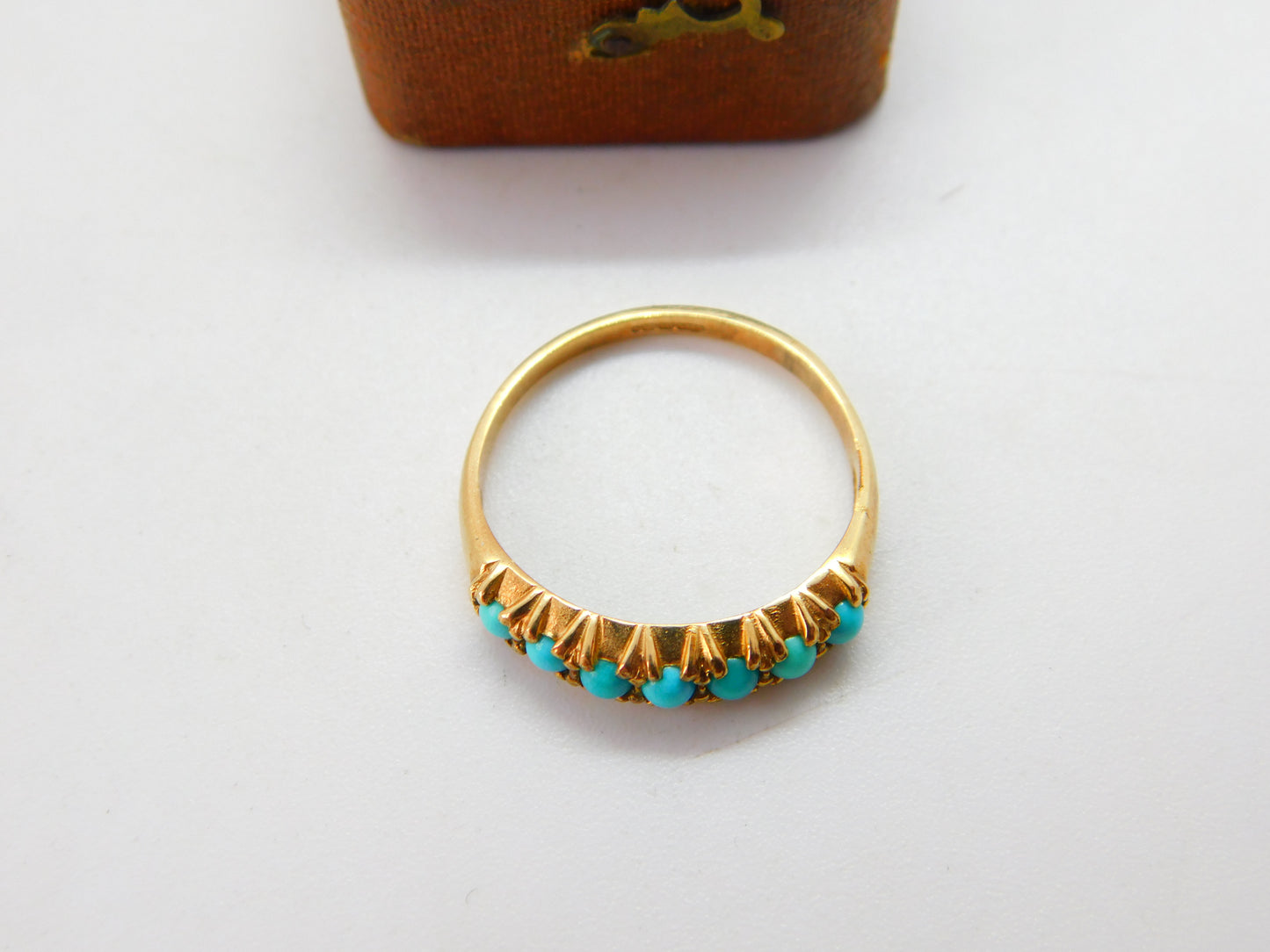 9ct Yellow Gold Seven Stone Turquoise Half Eternity Ring Vintage c1990 London