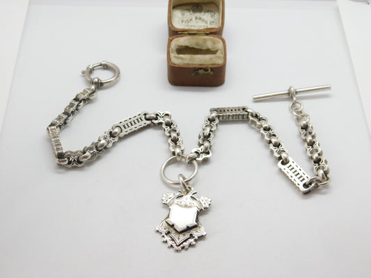 Victorian Sterling Silver Fancy Link Watch Chain 1893 Birmingham Antique