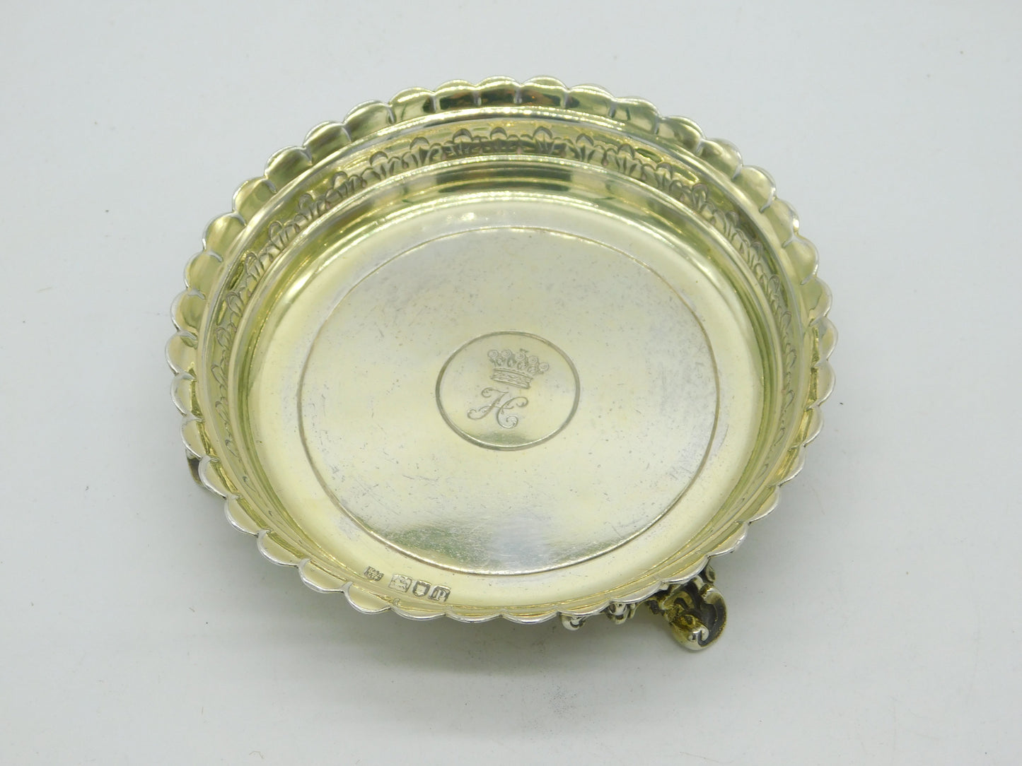 Hunt & Roskell Sterling Silver Gilded Glass Coaster Dish 1910 London Antique