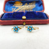 Turquoise and Seed Pearl 14ct Yellow Gold Drop Pendant Earrings Antique Victorian c1890