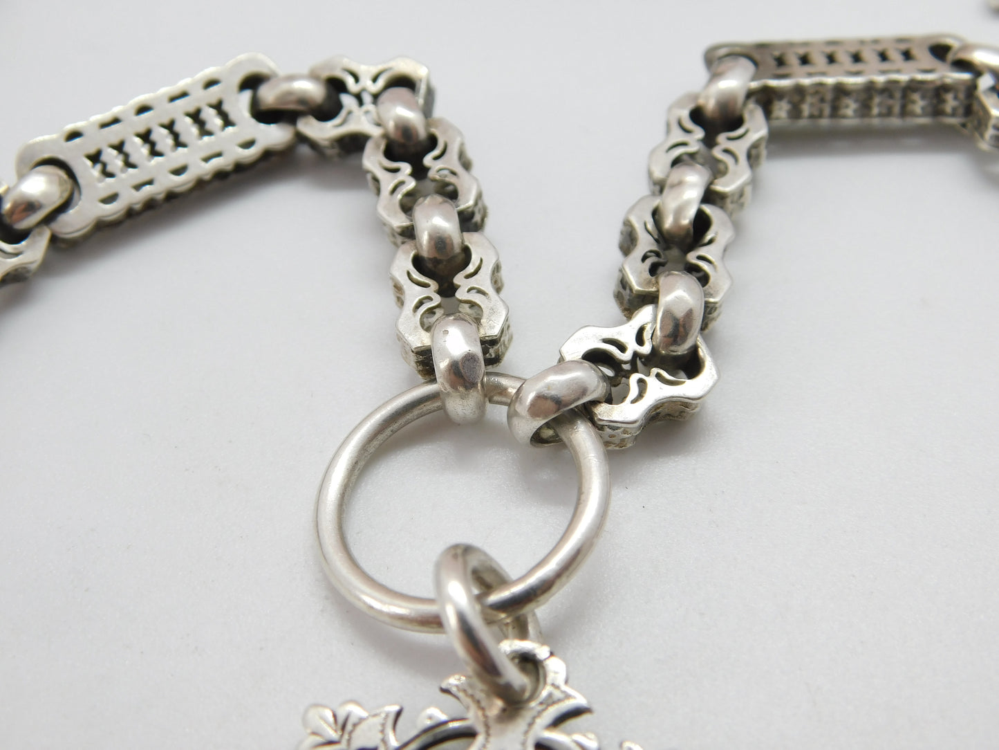 Victorian Sterling Silver Fancy Link Watch Chain 1893 Birmingham Antique