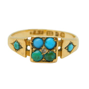 Victorian 15ct Yellow Gold & Turquoise Set Dress Ring Antique 1876 Birmingham