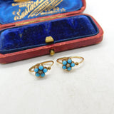 Turquoise and Seed Pearl 14ct Yellow Gold Drop Pendant Earrings Antique Victorian c1890