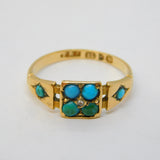 Victorian 15ct Yellow Gold & Turquoise Set Dress Ring Antique 1876 Birmingham