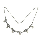 Sterling Silver, Paste & Pearl Set Floral Spray Necklace Antique c1930 Art Deco