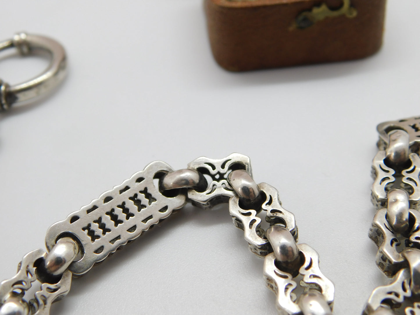 Victorian Sterling Silver Fancy Link Watch Chain 1893 Birmingham Antique