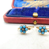 Turquoise and Seed Pearl 14ct Yellow Gold Drop Pendant Earrings Antique Victorian c1890
