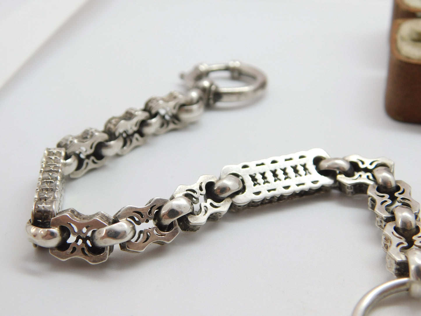 Victorian Sterling Silver Fancy Link Watch Chain 1893 Birmingham Antique