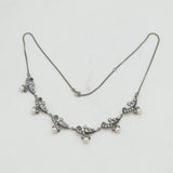 Sterling Silver, Paste & Pearl Set Floral Spray Necklace Antique c1930 Art Deco