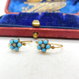 Turquoise and Seed Pearl 14ct Yellow Gold Drop Pendant Earrings Antique Victorian c1890