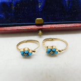 Turquoise and Seed Pearl 14ct Yellow Gold Drop Pendant Earrings Antique Victorian c1890