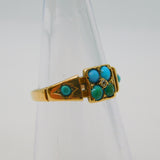Victorian 15ct Yellow Gold & Turquoise Set Dress Ring Antique 1876 Birmingham