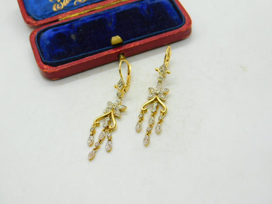 Diamond and 18ct Gold Dangling Ear Pendant Earrings Antique Edwardian c1910