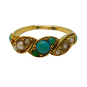 Victorian 18ct Gold, Seed Pearl & Turquoise Set Crossover Ring Antique c1880s