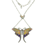 Sterling Silver Plique-à-Jour Enamel, Garnet Set Butterfly Necklace Vintage