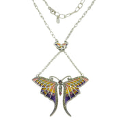 Sterling Silver Plique-à-Jour Enamel, Garnet Set Butterfly Necklace Vintage