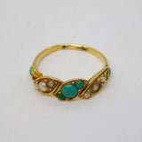 Victorian 18ct Gold, Seed Pearl & Turquoise Set Crossover Ring Antique c1880s