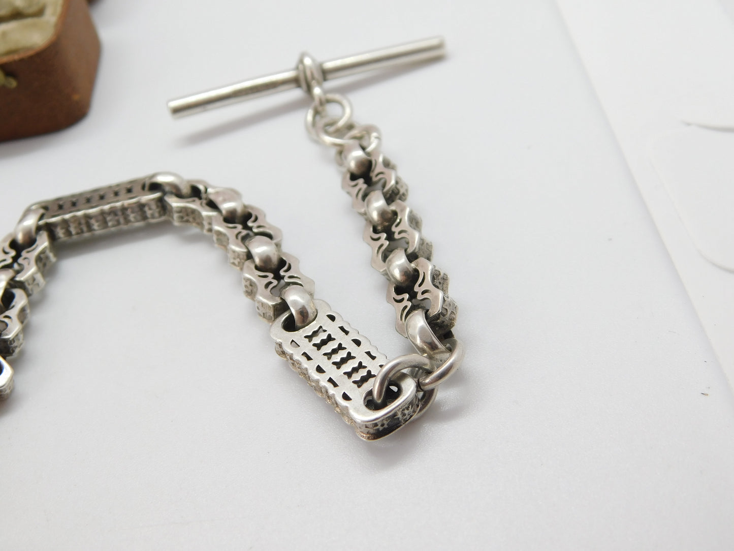 Victorian Sterling Silver Fancy Link Watch Chain 1893 Birmingham Antique