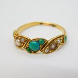 Victorian 18ct Gold, Seed Pearl & Turquoise Set Crossover Ring Antique c1880s