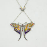 Sterling Silver Plique-à-Jour Enamel, Garnet Set Butterfly Necklace Vintage