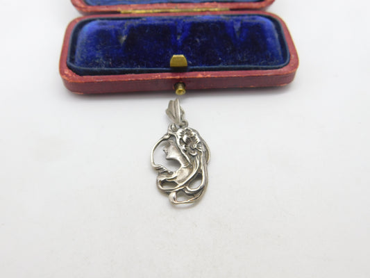 Art Nouveau Sterling Silver Fairy Drop Pendant Antique c1880 Victorian