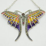 Sterling Silver Plique-à-Jour Enamel, Garnet Set Butterfly Necklace Vintage