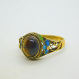 Chinese Sterling Silver Gilt, Cabochon Tiger's Eye & Enamel Floral Dress Ring c1950