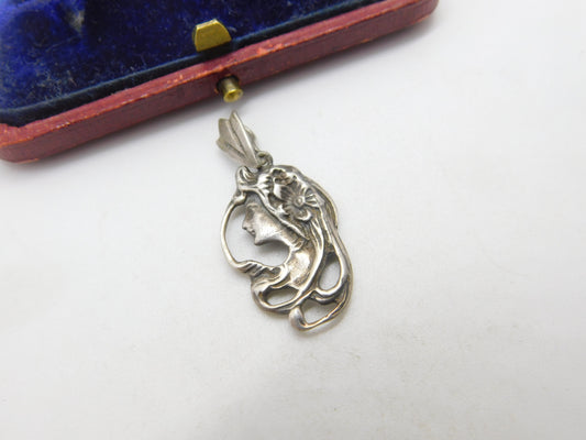 Art Nouveau Sterling Silver Fairy Drop Pendant Antique c1880 Victorian