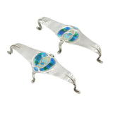 Art Nouveau Pair of Sterling Silver Colourful Enamel Knife Rests Antique c1900