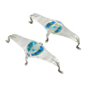 Art Nouveau Pair of Sterling Silver Colourful Enamel Knife Rests Antique c1900