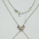 Sterling Silver Plique-à-Jour Enamel, Garnet Set Butterfly Necklace Vintage