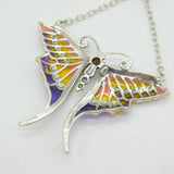 Sterling Silver Plique-à-Jour Enamel, Garnet Set Butterfly Necklace Vintage