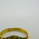 Chinese Sterling Silver Gilt, Cabochon Tiger's Eye & Enamel Floral Dress Ring c1950