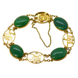 Chinese 14ct Yellow Gold & Jade Character Panel Bracelet Vintage c1950