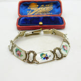 Norwegian Guilloche Enamel Flower Silver Bracelet Ivar T Holth Mid-Century c1950