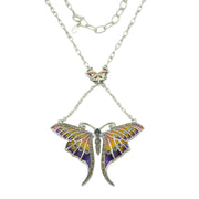 Sterling Silver Plique-à-Jour Enamel, Sapphire, Marcasite Butterfly Necklace