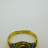 Chinese Sterling Silver Gilt, Cabochon Tiger's Eye & Enamel Floral Dress Ring c1950