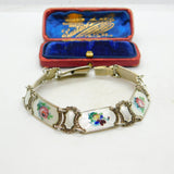 Norwegian Guilloche Enamel Flower Silver Bracelet Ivar T Holth Mid-Century c1950