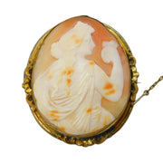 Victorian Rolled Gold Large Athena Goddess Carved Shell Cameo c1860