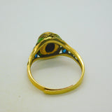 Chinese Sterling Silver Gilt, Cabochon Tiger's Eye & Enamel Floral Dress Ring c1950