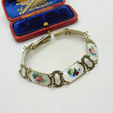Norwegian Guilloche Enamel Flower Silver Bracelet Ivar T Holth Mid-Century c1950