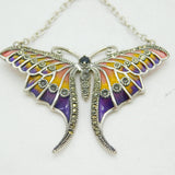 Sterling Silver Plique-à-Jour Enamel, Sapphire, Marcasite Butterfly Necklace