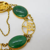 Chinese 14ct Yellow Gold & Jade Character Panel Bracelet Vintage c1950