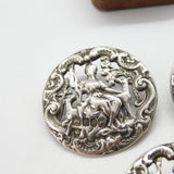 Victorian Sterling Silver Lady with Dog Dress Buttons 1901 London Antique