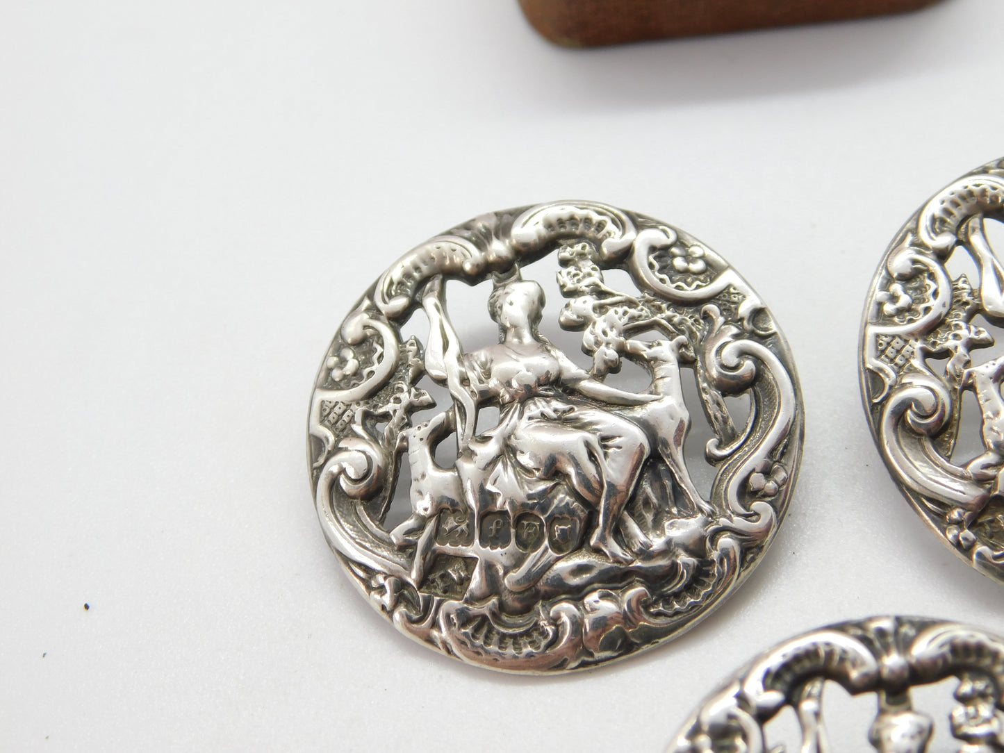 Victorian Sterling Silver Lady with Dog Dress Buttons 1901 London Antique