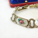 Norwegian Guilloche Enamel Flower Silver Bracelet Ivar T Holth Mid-Century c1950