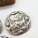 Victorian Sterling Silver Lady with Dog Dress Buttons 1901 London Antique