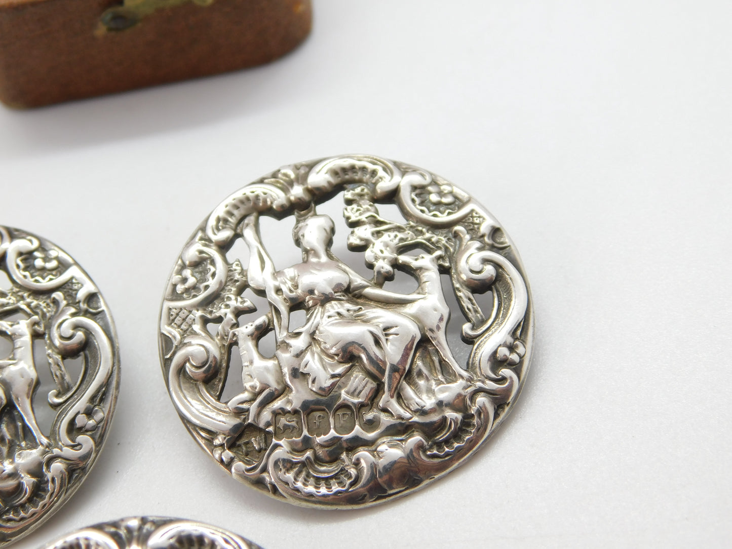 Victorian Sterling Silver Lady with Dog Dress Buttons 1901 London Antique