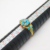 Victorian 15ct Yellow Gold, Turquoise & Diamond Floral Cluster Ring Antique